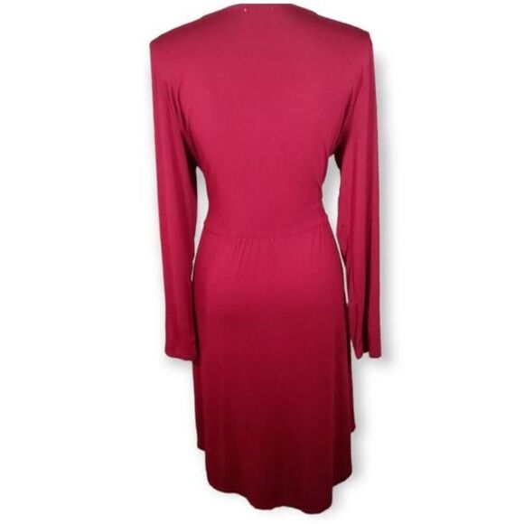 LOVE SADIE BURGUNDY V-NECK LONG SLEEVE DRESS SZ.L EUC. - Picture 7 of 13